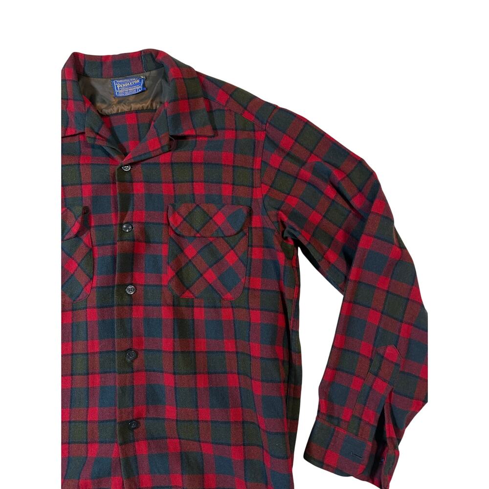 Vintage Pendelton Shirt Men's Large 100% Virgin Wool Red Black Long Sleeve